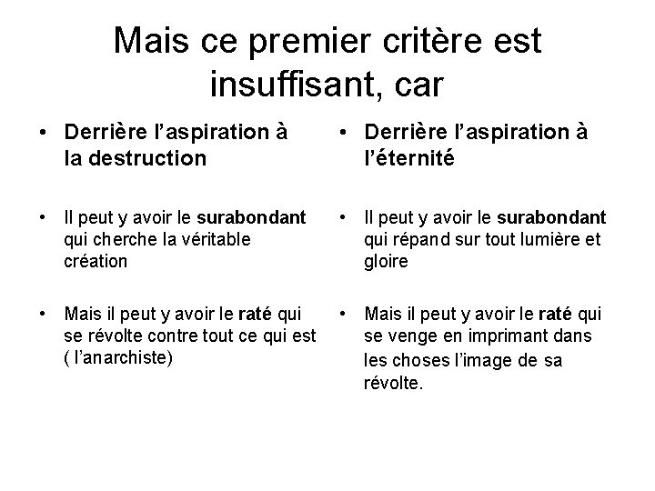 Mais ce premier critère est insuffisant, car • Derrière l’aspiration à la destruction •