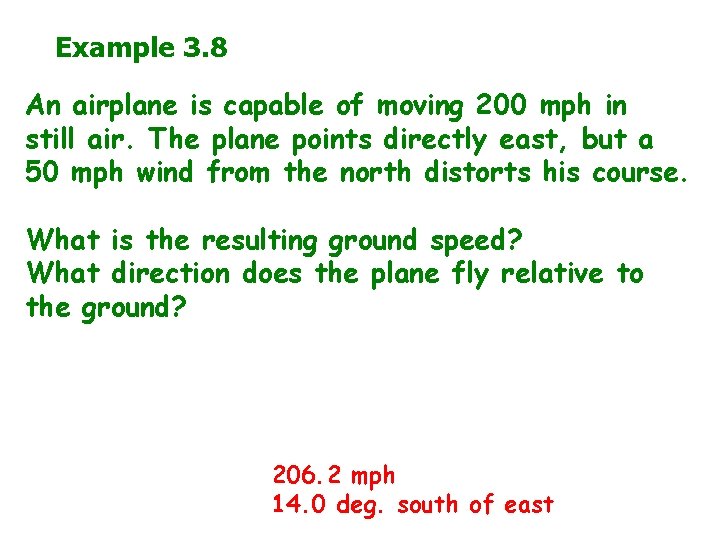 Example 3. 8 An airplane is capable of moving 200 mph in still air.