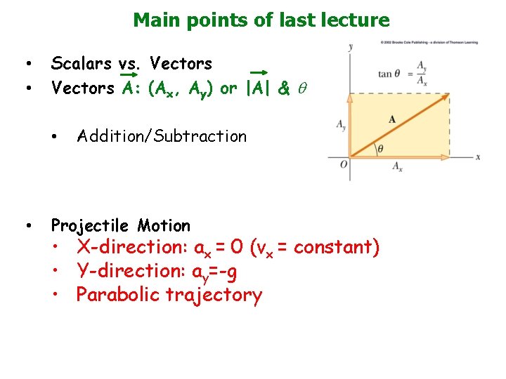 Main points of last lecture • • Scalars vs. Vectors A: (Ax, Ay) or