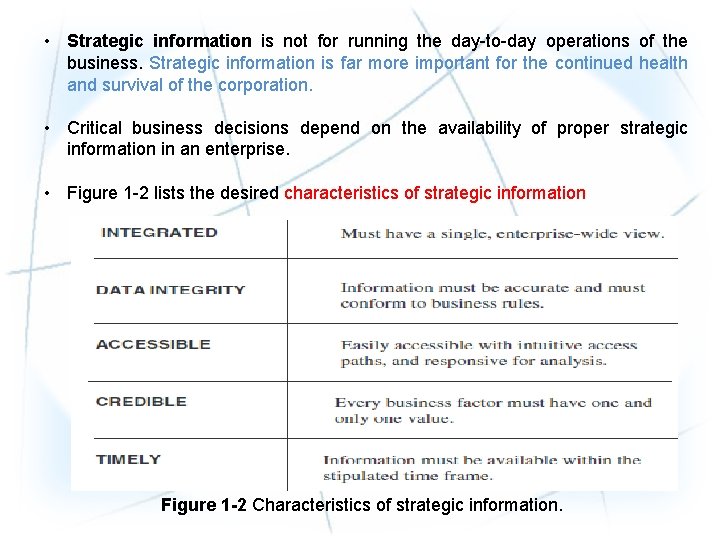 • Strategic information is not for running the day-to-day operations of the business. • Strategic information is not for running the day-to-day operations of the business.