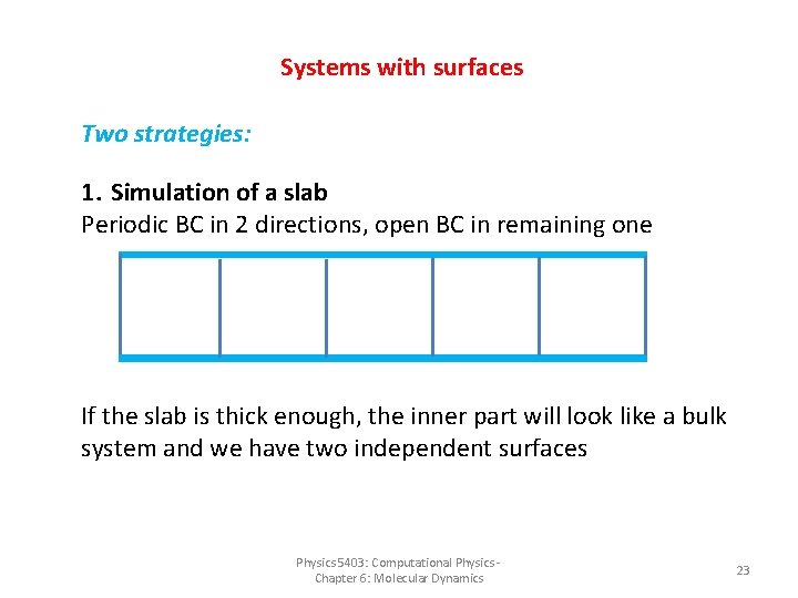 Systems with surfaces Two strategies: 1. Simulation of a slab Periodic BC in 2
