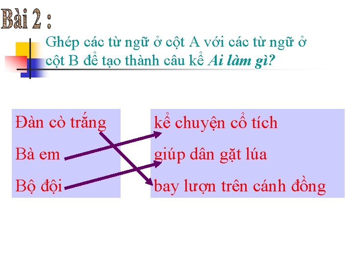 Ghép các từ ngữ ở cột A với các từ ngữ ở cột B