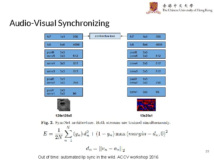 Audio-Visual Synchronizing 23 Out of time: automated lip sync in the wild. ACCV workshop