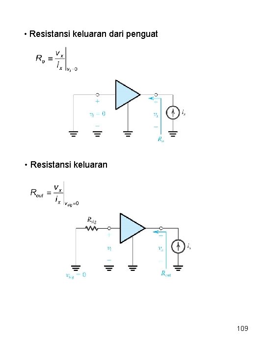  • Resistansi keluaran dari penguat • Resistansi keluaran 109 