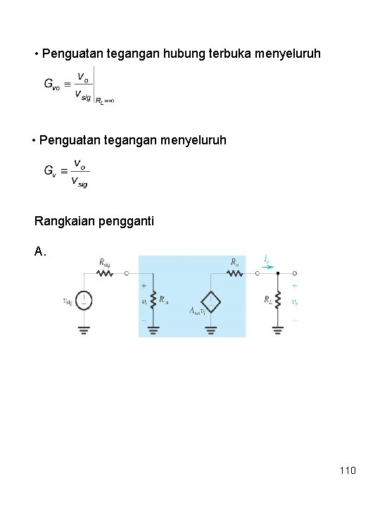  • Penguatan tegangan hubung terbuka menyeluruh • Penguatan tegangan menyeluruh Rangkaian pengganti A.