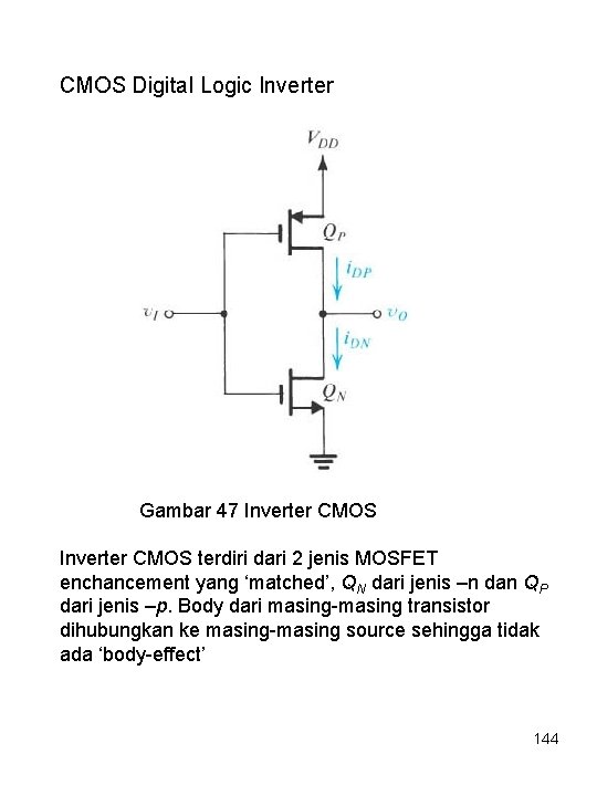 CMOS Digital Logic Inverter Gambar 47 Inverter CMOS terdiri dari 2 jenis MOSFET enchancement