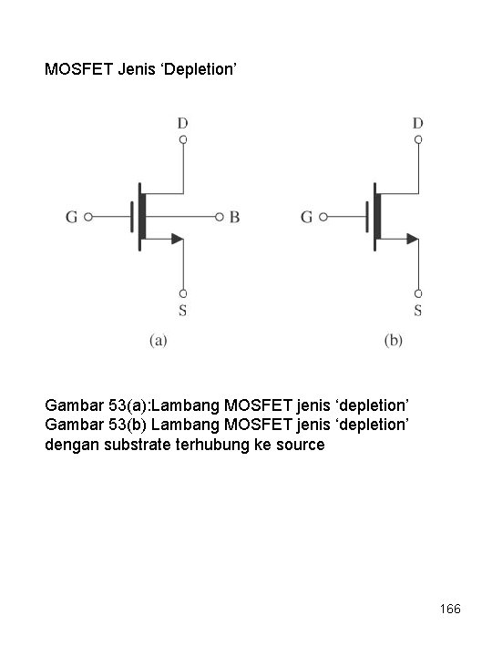 MOSFET Jenis ‘Depletion’ Gambar 53(a): Lambang MOSFET jenis ‘depletion’ Gambar 53(b) Lambang MOSFET jenis