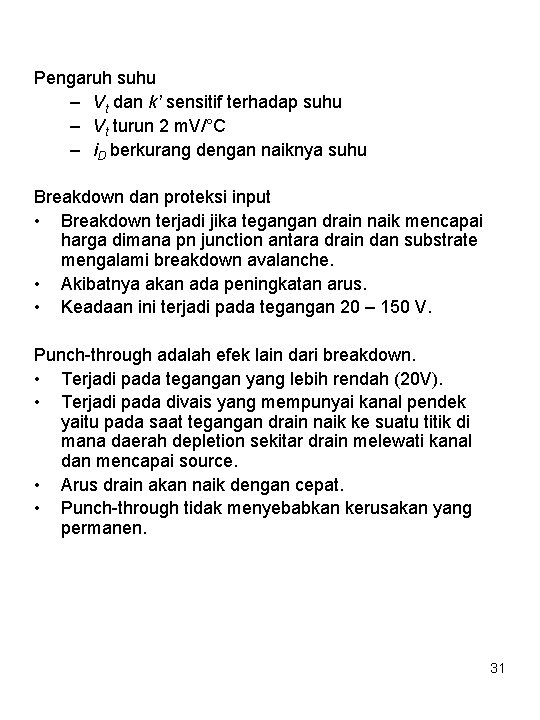 Pengaruh suhu – Vt dan k’ sensitif terhadap suhu – Vt turun 2 m.