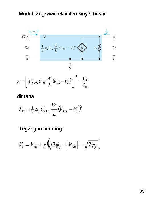 Model rangkaian ekivalen sinyal besar dimana Tegangan ambang: 35 