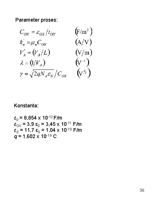 Parameter proses: Konstanta: ε 0 = 8, 854 x 10 -12 F/m εOX =