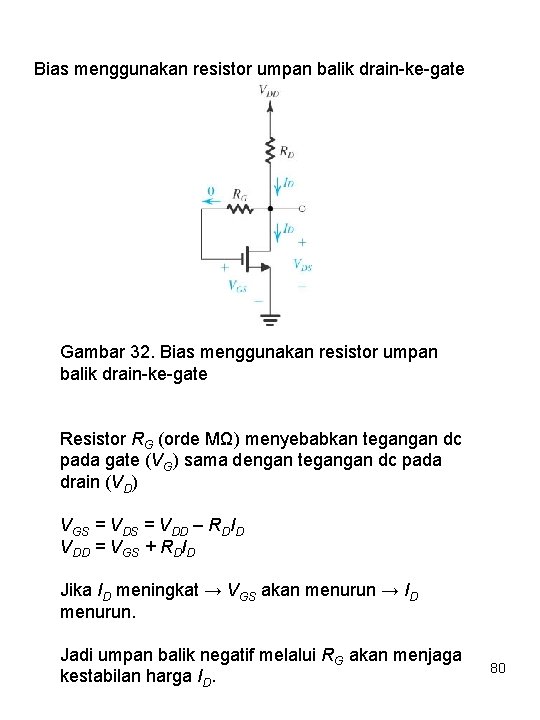 Bias menggunakan resistor umpan balik drain-ke-gate Gambar 32. Bias menggunakan resistor umpan balik drain-ke-gate