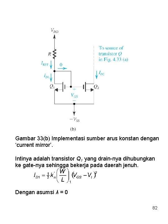 Gambar 33(b) Implementasi sumber arus konstan dengan ‘current mirror’. Intinya adalah transistor Q 1