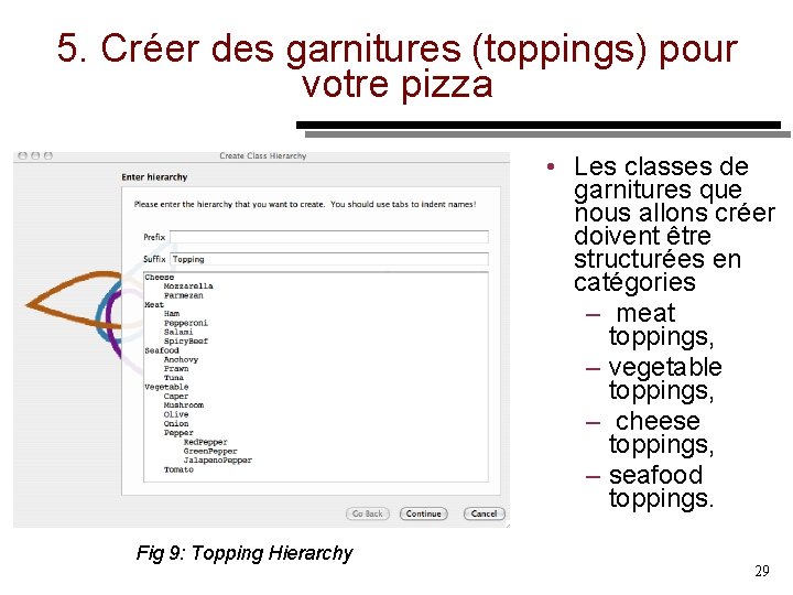 5. Créer des garnitures (toppings) pour votre pizza • Les classes de garnitures que