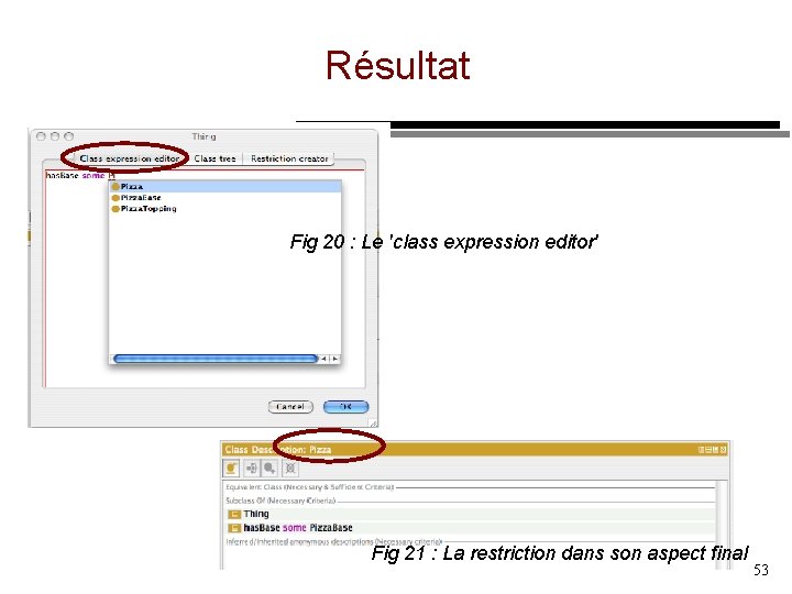 Résultat Fig 20 : Le 'class expression editor' Fig 21 : La restriction dans