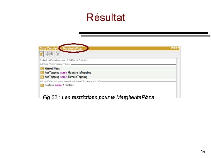 Résultat Fig 22 : Les restrictions pour la Margherita. Pizza 56 