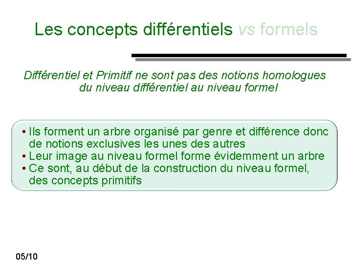 Les concepts différentiels vs formels Différentiel et Primitif ne sont pas des notions homologues