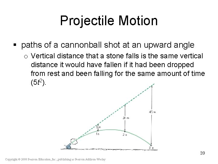 Projectile Motion § paths of a cannonball shot at an upward angle o Vertical