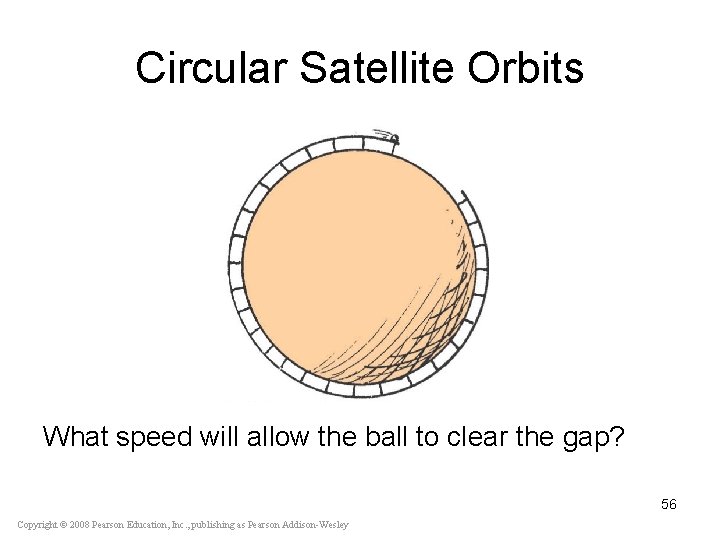Circular Satellite Orbits What speed will allow the ball to clear the gap? 56