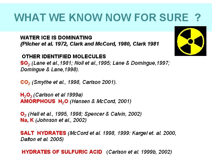 WHAT WE KNOW FOR SURE ? WATER ICE IS DOMINATING (Pilcher et al. 1972,