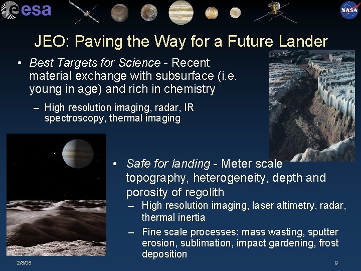 JEO: Paving the Way for a Future Lander • Best Targets for Science -