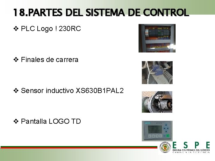 18. PARTES DEL SISTEMA DE CONTROL v PLC Logo ! 230 RC v Finales