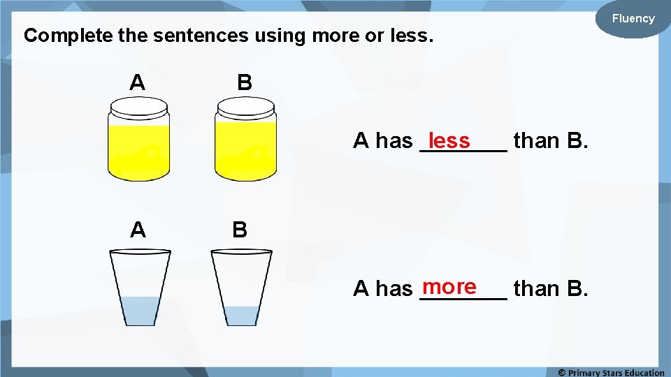 Complete the sentences using more or less. A B less A has _______ than