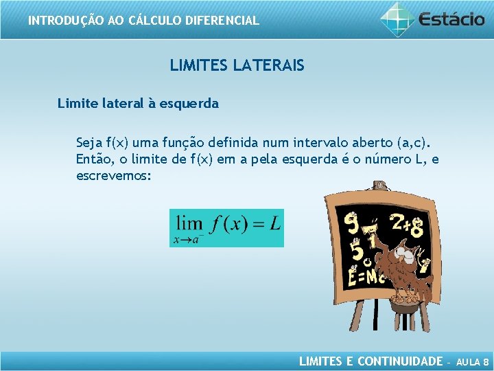 INTRODUÇÃO AO CÁLCULO DIFERENCIAL LIMITES LATERAIS Limite lateral à esquerda Seja f(x) uma função
