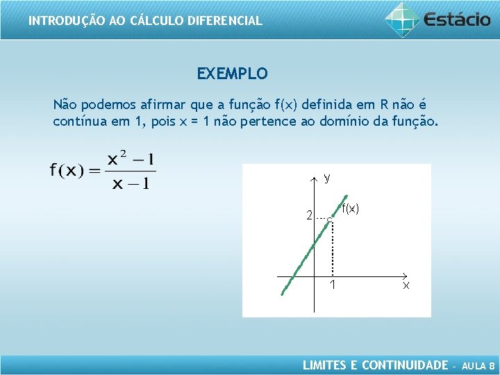 INTRODUÇÃO AO CÁLCULO DIFERENCIAL EXEMPLO Não podemos afirmar que a função f(x) definida em