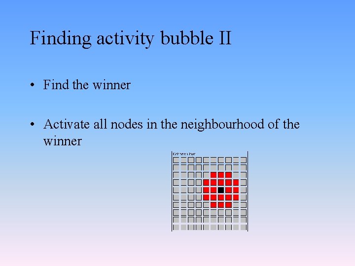 Finding activity bubble II • Find the winner • Activate all nodes in the
