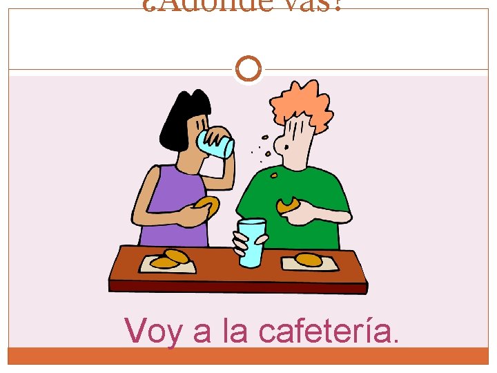 ¿Adónde vas? Voy a la cafetería. ¿Adónde vas? Voy a la cafetería.