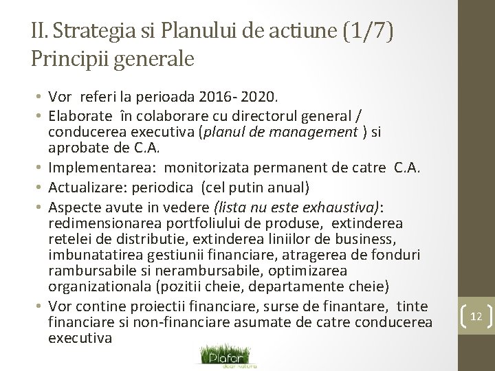 II. Strategia si Planului de actiune (1/7) Principii generale • Vor referi la perioada