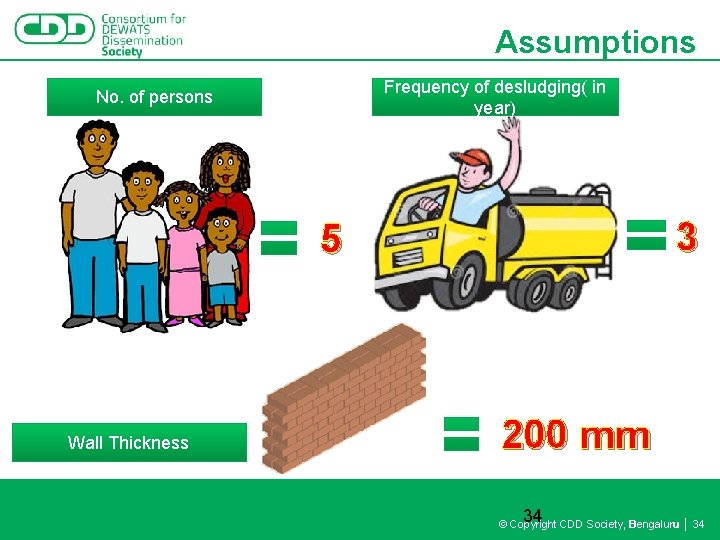 Assumptions Frequency of desludging( in year) No. of persons 3 5 Wall Thickness 200