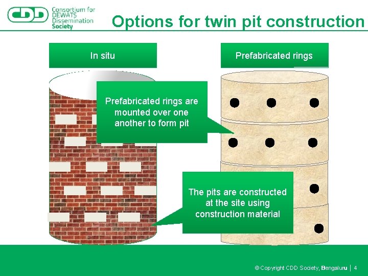 Options for twin pit construction In situ Prefabricated rings are mounted over one another