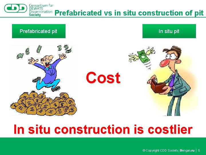 Prefabricated vs in situ construction of pit Prefabricated pit In situ pit Cost In