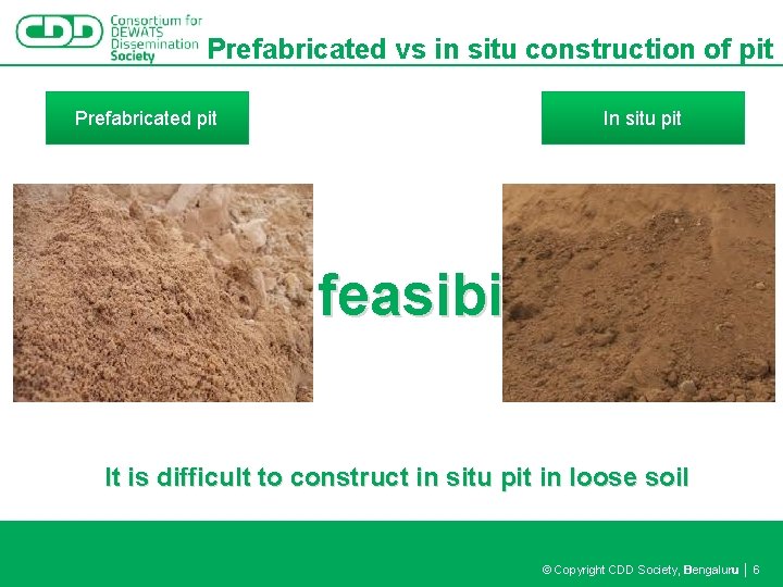 Prefabricated vs in situ construction of pit Prefabricated pit In situ pit Soil feasibility