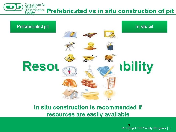 Prefabricated vs in situ construction of pit Prefabricated pit In situ pit Resource availability