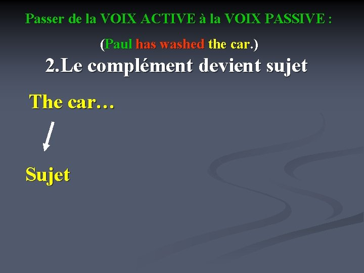 Passer de la VOIX ACTIVE à la VOIX PASSIVE : (Paul has washed the