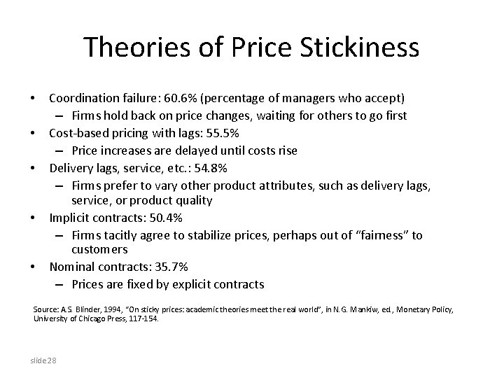 Theories of Price Stickiness • • • Coordination failure: 60. 6% (percentage of managers