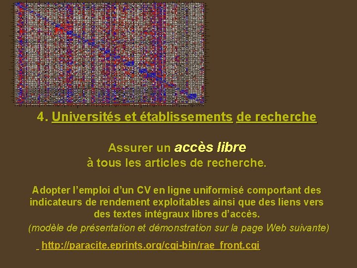 4. Universités et établissements de recherche Assurer un accès libre à tous les articles