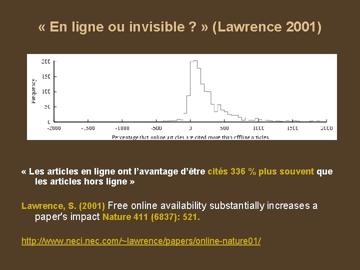  « En ligne ou invisible ? » (Lawrence 2001) « Les articles en