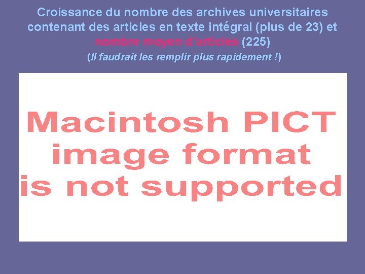 Croissance du nombre des archives universitaires contenant des articles en texte intégral (plus de