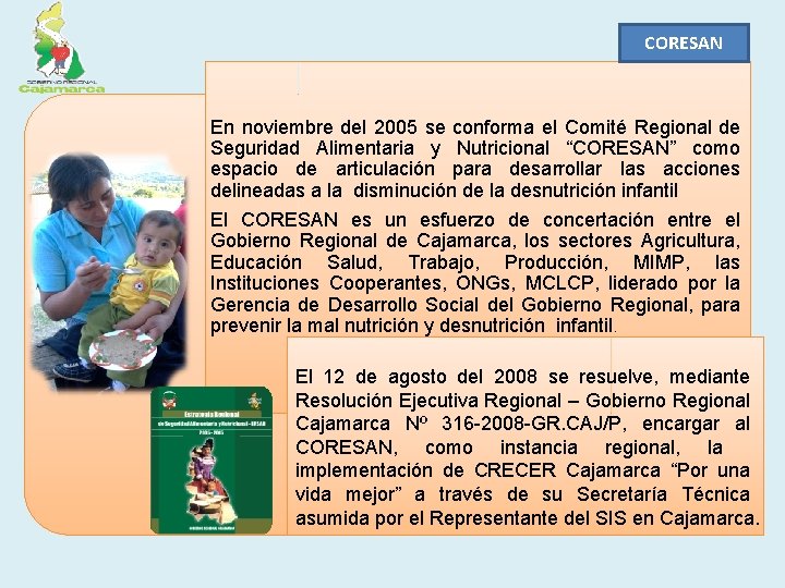 CORESAN En noviembre del 2005 se conforma el Comité Regional de Seguridad Alimentaria y