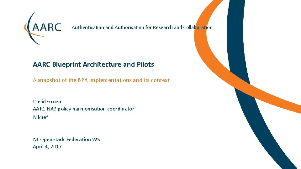 Authentication and Authorisation for Research and Collaboration AARC Blueprint Architecture and Pilots A snapshot