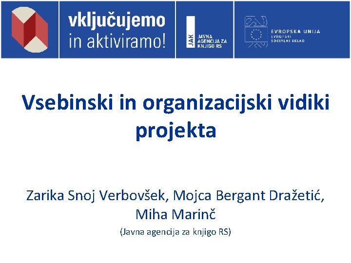 Vsebinski in organizacijski vidiki projekta Zarika Snoj Verbovšek, Mojca Bergant Dražetić, Miha Marinč (Javna