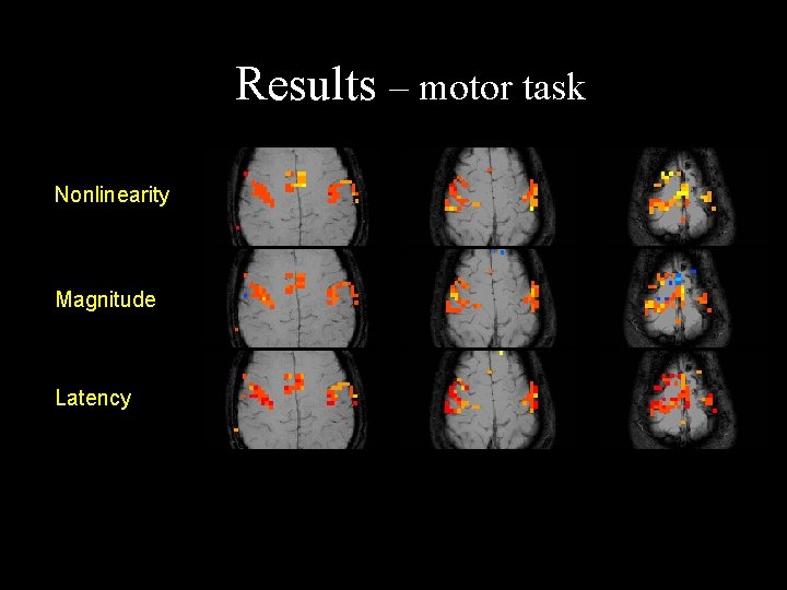 Results – motor task Nonlinearity Magnitude Latency 