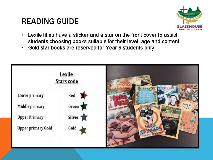 READING GUIDE • Lexile titles have a sticker and a star on the front