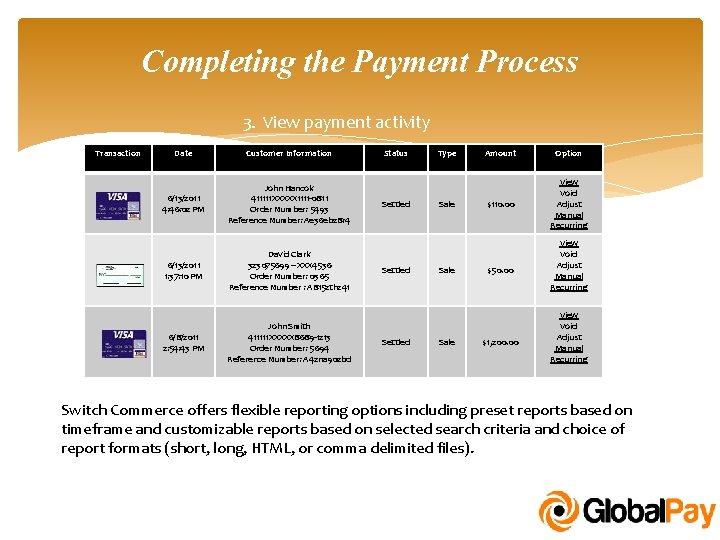 Completing the Payment Process 3. View payment activity Transaction Date Customer Information 6/13/2011 4: