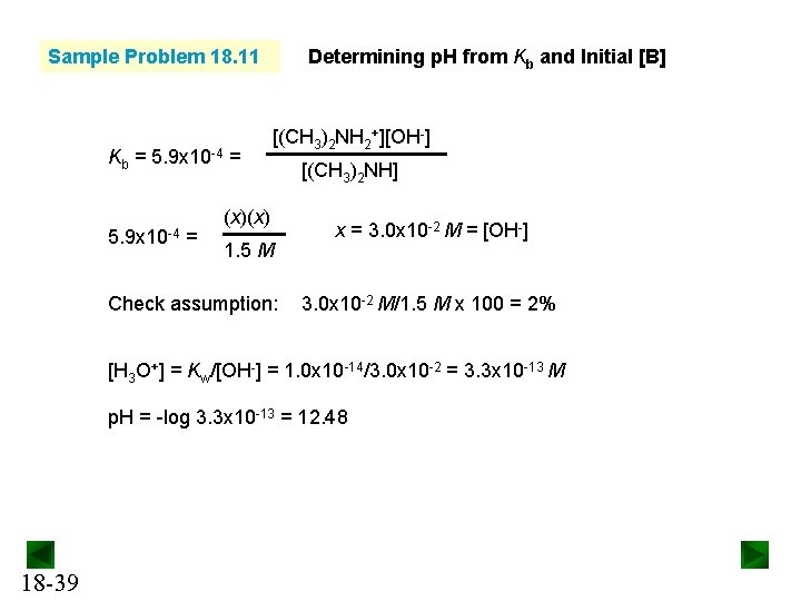 Sample Problem 18. 11 Kb = 5. 9 x 10 -4 = Determining p.