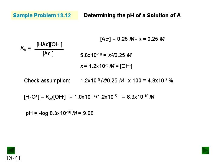 Sample Problem 18. 12 Kb = Determining the p. H of a Solution of