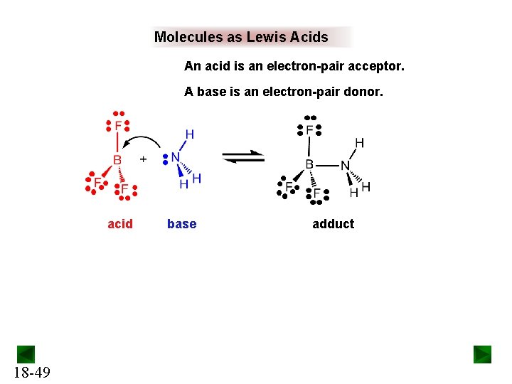 Molecules as Lewis Acids An acid is an electron-pair acceptor. A base is an